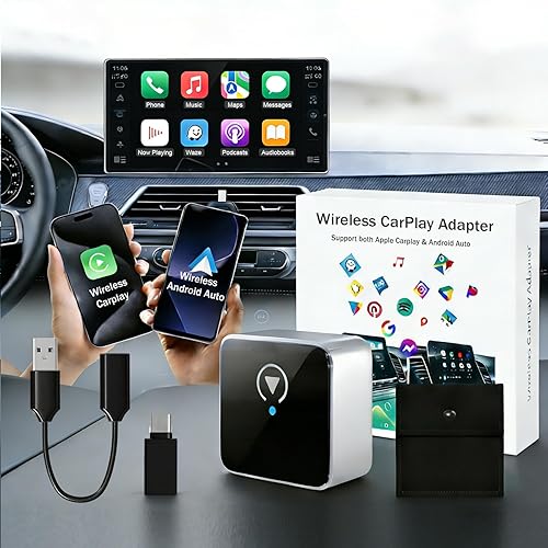 Wireless CarPlay Adapter for Apple iPhone & Android Auto, Wireless Adapter 2026 Upgraded Mini Bluetooth CarPlay 2-in-1 Car Audio & Video Accessories