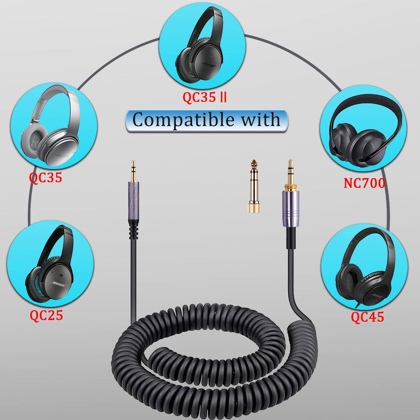 FAAEAL QC35 Coiled Audio Cable Replacement for Bose QC45(QuietComfort 45) NC700,AKG Y55BT Y55 Headphones, 2.5mm to 3.5mm(1/8”) Extension Aux Cord…
