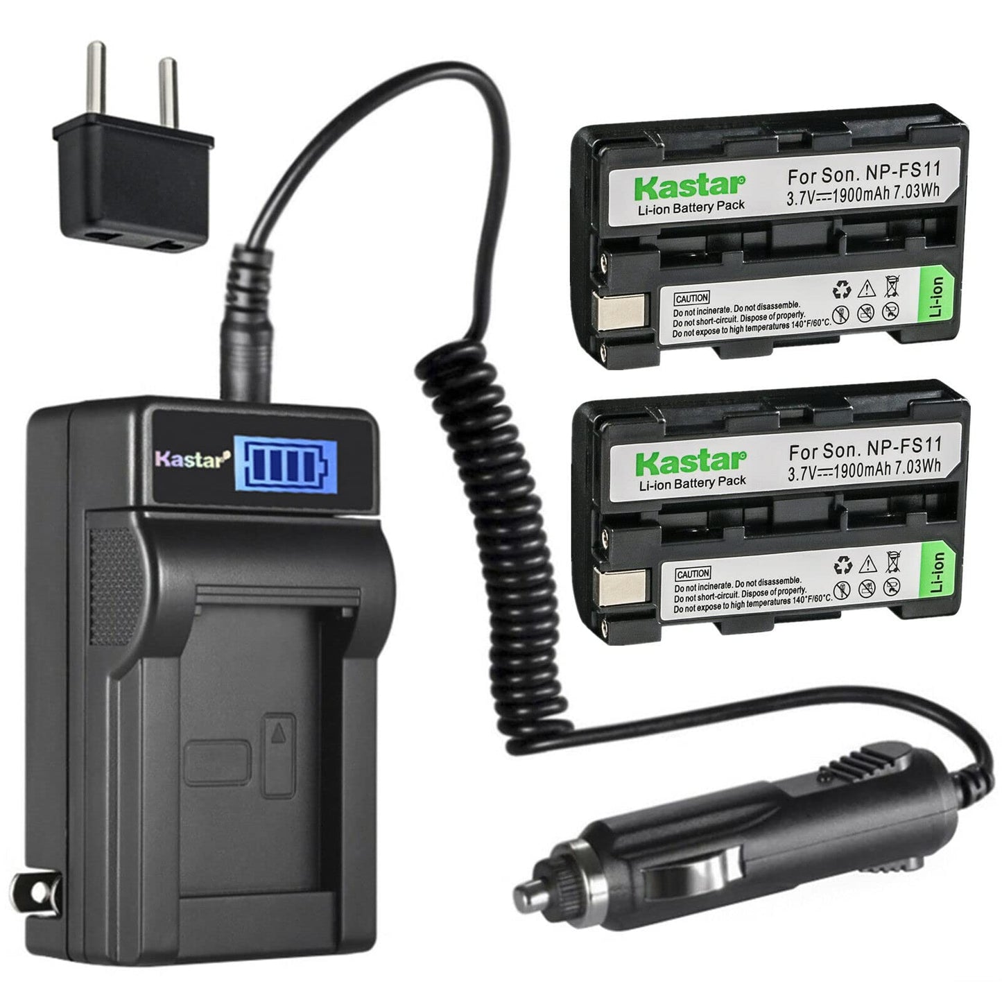 Kastar 2-Pack NP-FS11 Battery and LCD AC Charger Compatible with Sony CCD-CR1, CCD-CR5, DCR-PC1, DCR-PC2, DCR-PC3, DCR-PC4, DCR-PC5, DCR-TRV1VE