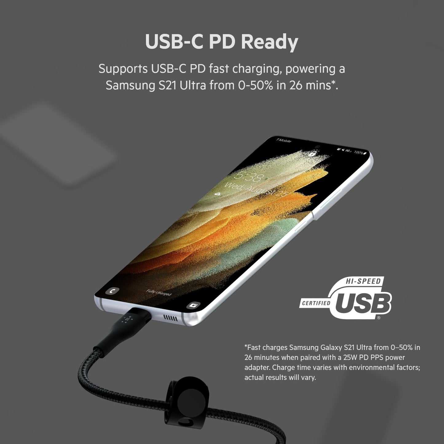 Belkin BoostCharge Pro Flex Braided USB-C to USB-C Cable (3M/10FT), USB-IF Fast Charging Cable for iPhone 16 Series, MacBook Pro, iPad Pro, Galaxy