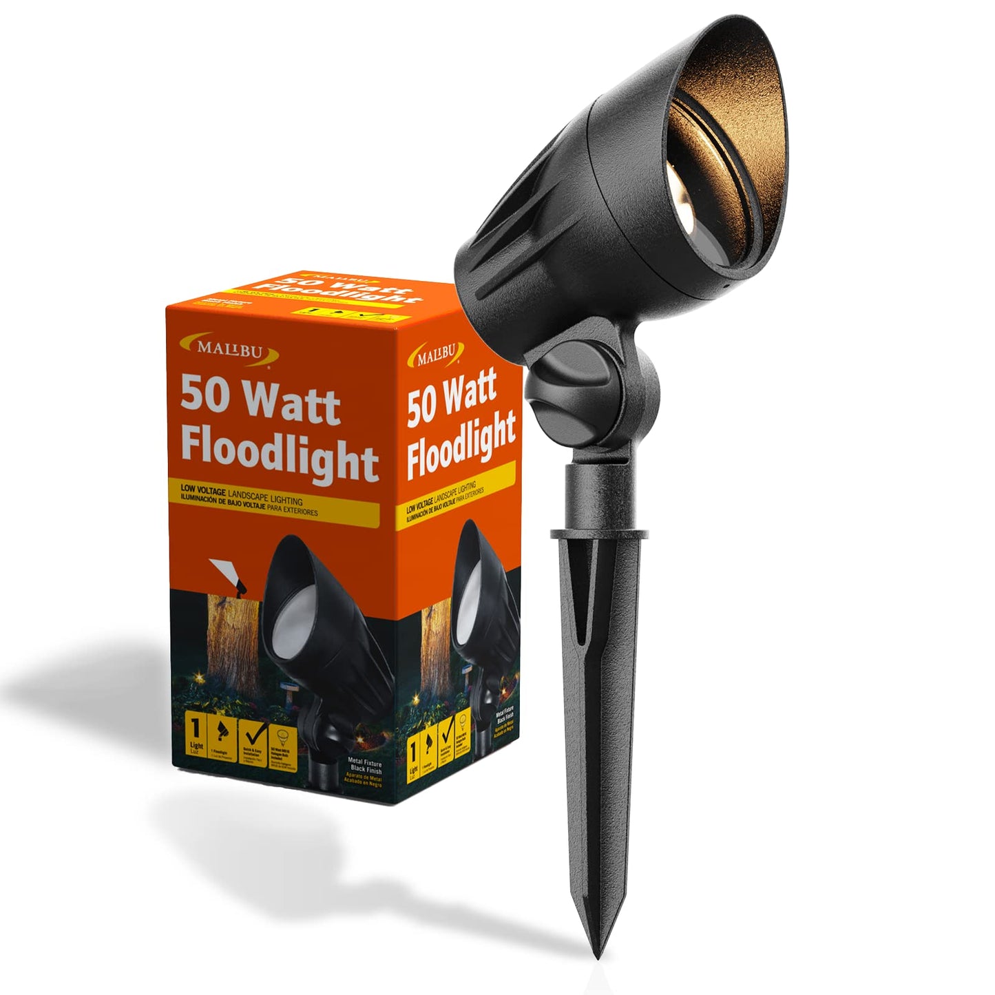 Malibu 50 Watt Floodlight Landscape Lights Outdoor Spotlight Waterproof Path Light Low Voltage Lighting with Spike Stand for Garden, Yard, Pathway