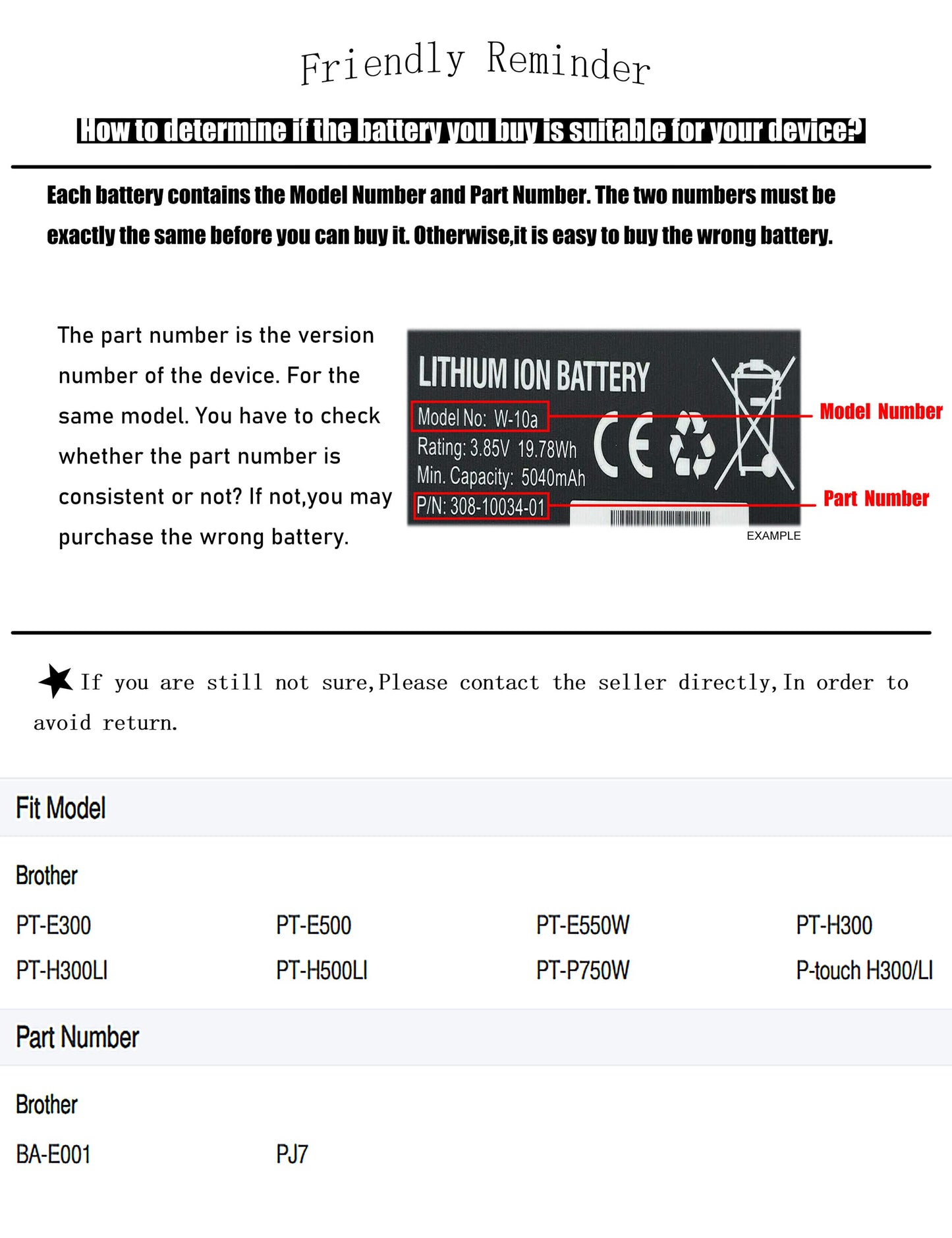 Estry BA-E001 Battery Replacement for Brother PT-E300 PT-E500 PT-E550W PT-H300 PT-H300LI PT-H500LI PT-P750W H300/LI Brother BA-E001 PJ7 Battery