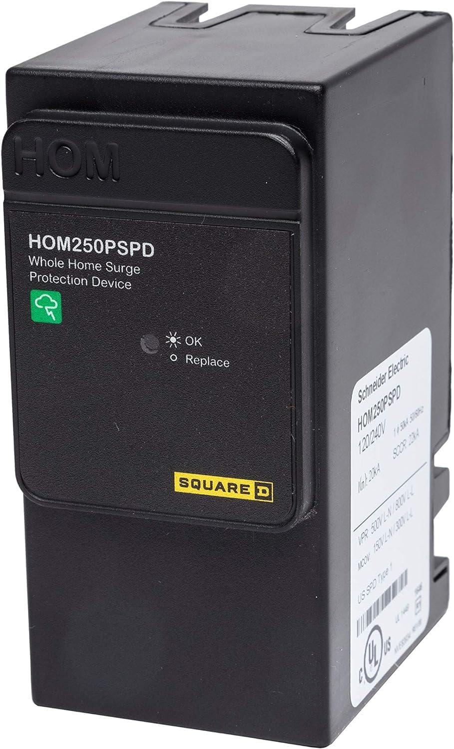 Square D - HOM250PSPD Homeline Whole House Surge Protection Device, 50kA, 120/240V, 1-Phase, No Wiring, Plug-On Neutral