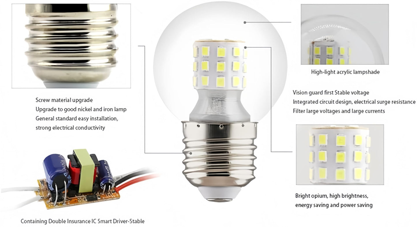G45 LED Bulb G45 9W Mini Globe LED Bulb LED Candelabra Bulb for Ceiling Fan Decorative Lights, E26/E27 Medium Base,9W(60W