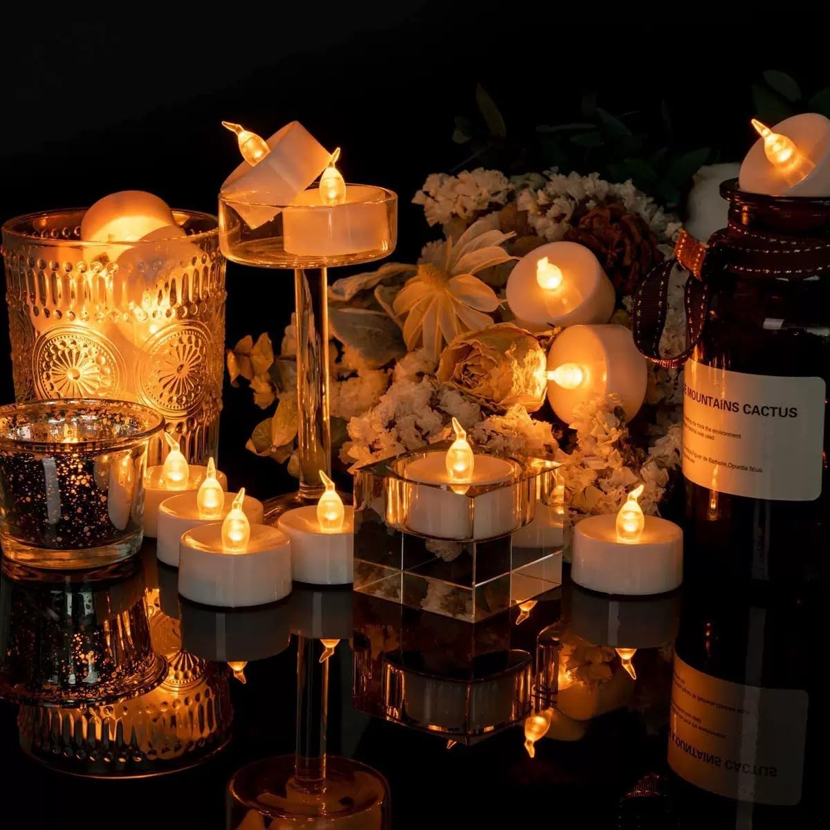Flameless LED tea wax lamp battery powered, with a usage time of over 200 hours and flickering flames | Durable, safe, smoke-free, very suitable