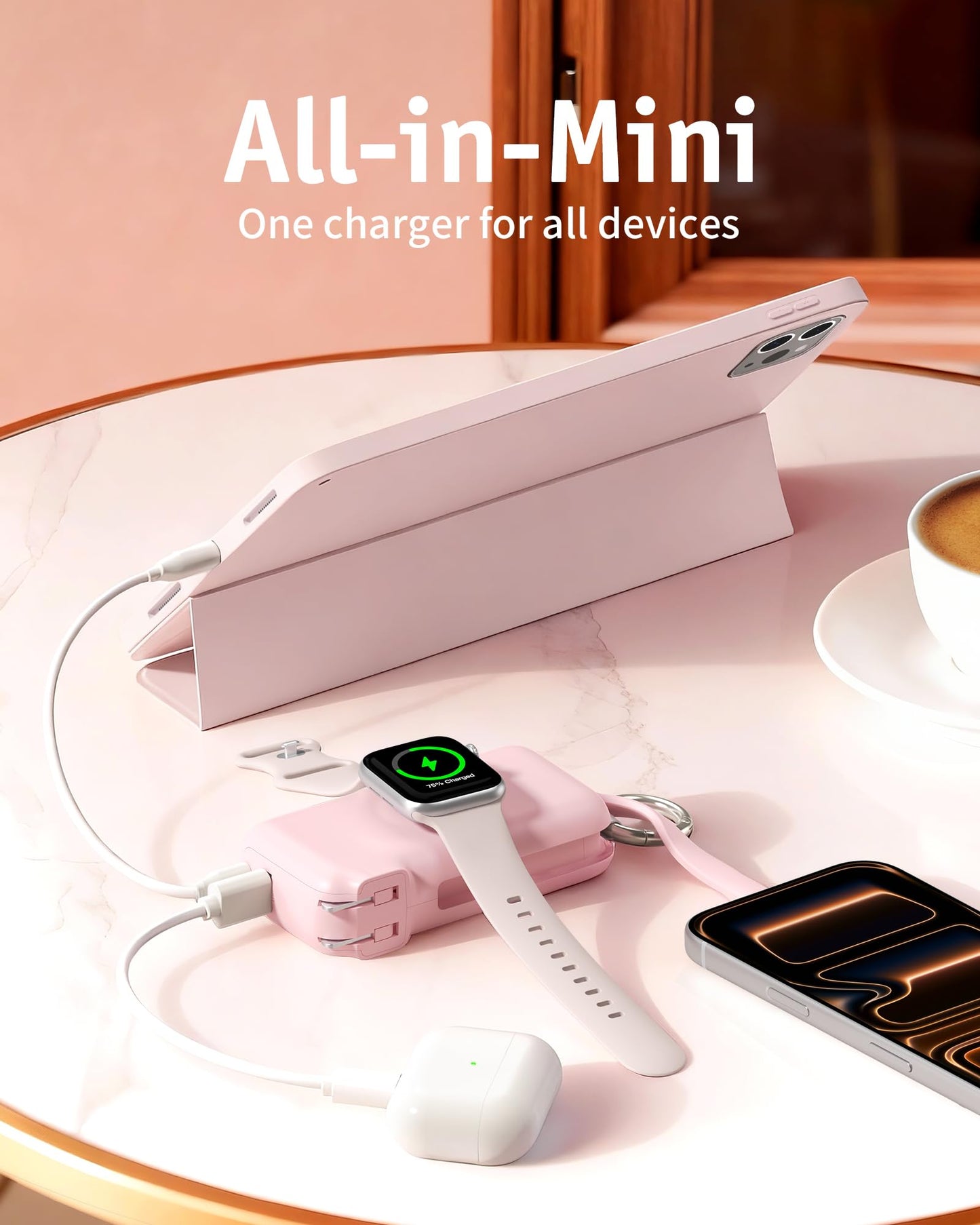 RORRY Flow Portable Charger, 10000mAh 40W Fast Charging Power Bank with Built-in USB C Cable and Foldable Wall Plug, Battery Pack Travel Essentials