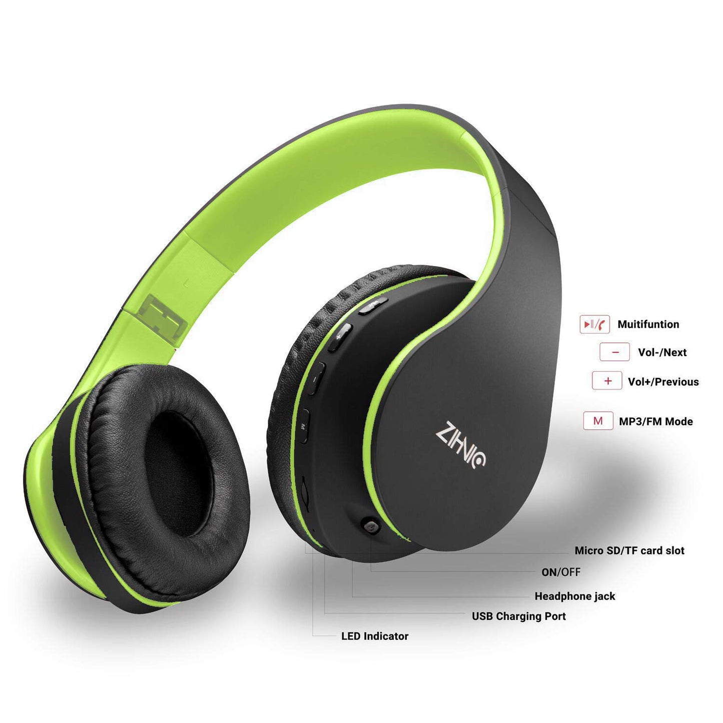 ZIHNIC Bluetooth Headphones Over-Ear, Foldable Wireless and Wired Stereo Headset Micro SD/TF, FM for Cell Phone,PC,Soft Earmuffs &Light Weight…