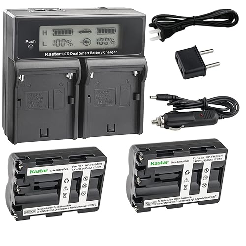Kastar LCD Dual Smart Fast Charger & 2 x Battery Replacement for NP-FM500H NP-FM500 and Sony Alpha SLT A58 A57 A65 A77 A99 A77V A77II A350 A450 A500
