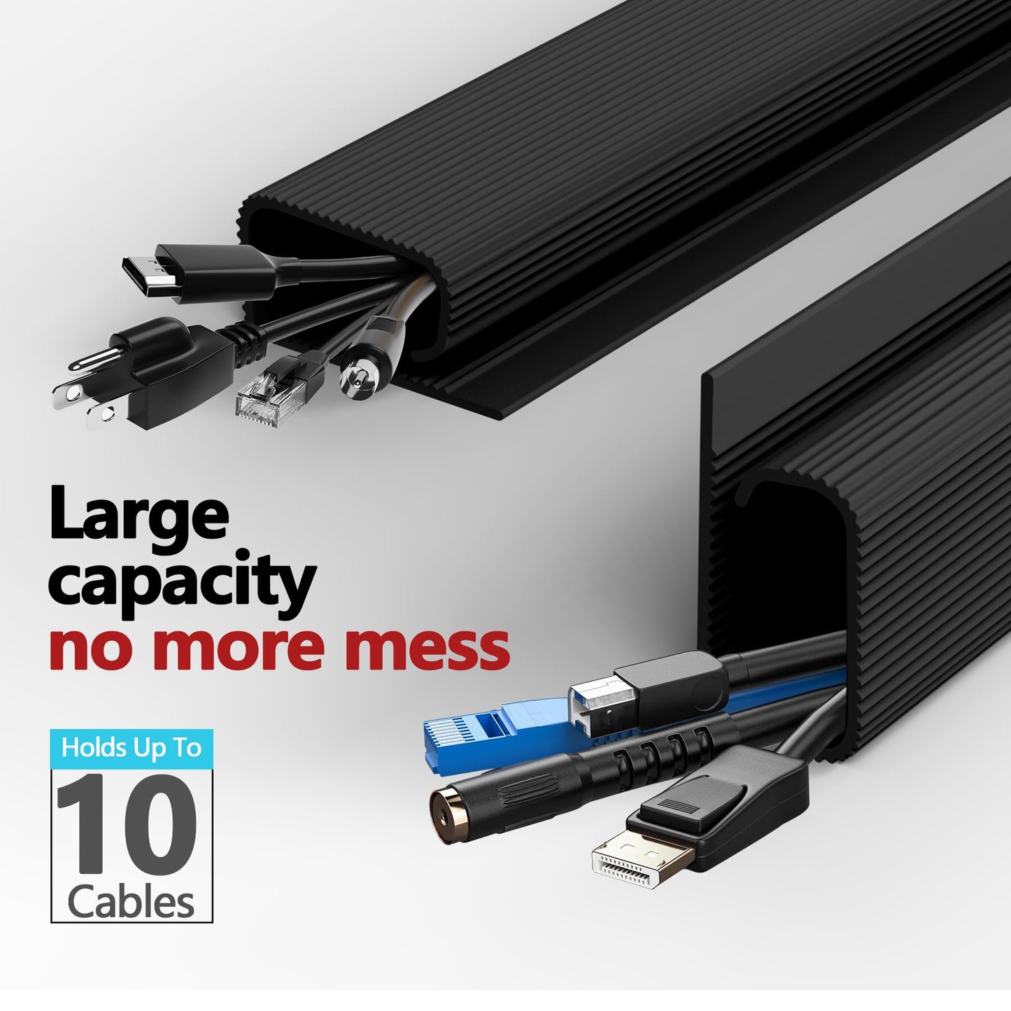 Under Desk Cable Management, 15.7 in Computer Cable Management Black, 6Pcs Self-Adhesive J Channel Wire Raceway, Computer Cord Hider for Home &