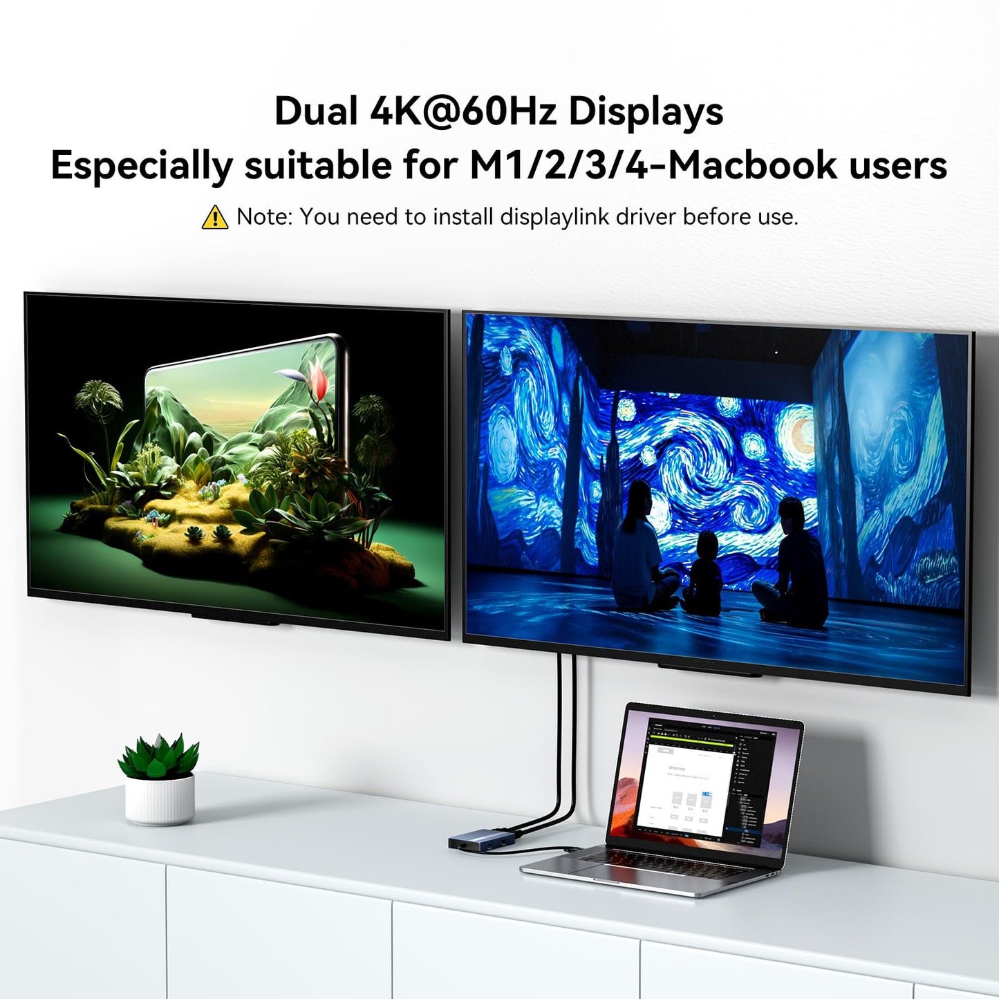 ACASIS USB C to Dual HDMI DisplayLink Adapter, 4K@60Hz, 2 HDMI & 3 USB-A Ports, 100W PD Charging, USB C DisplayLink Docking Station for Mac