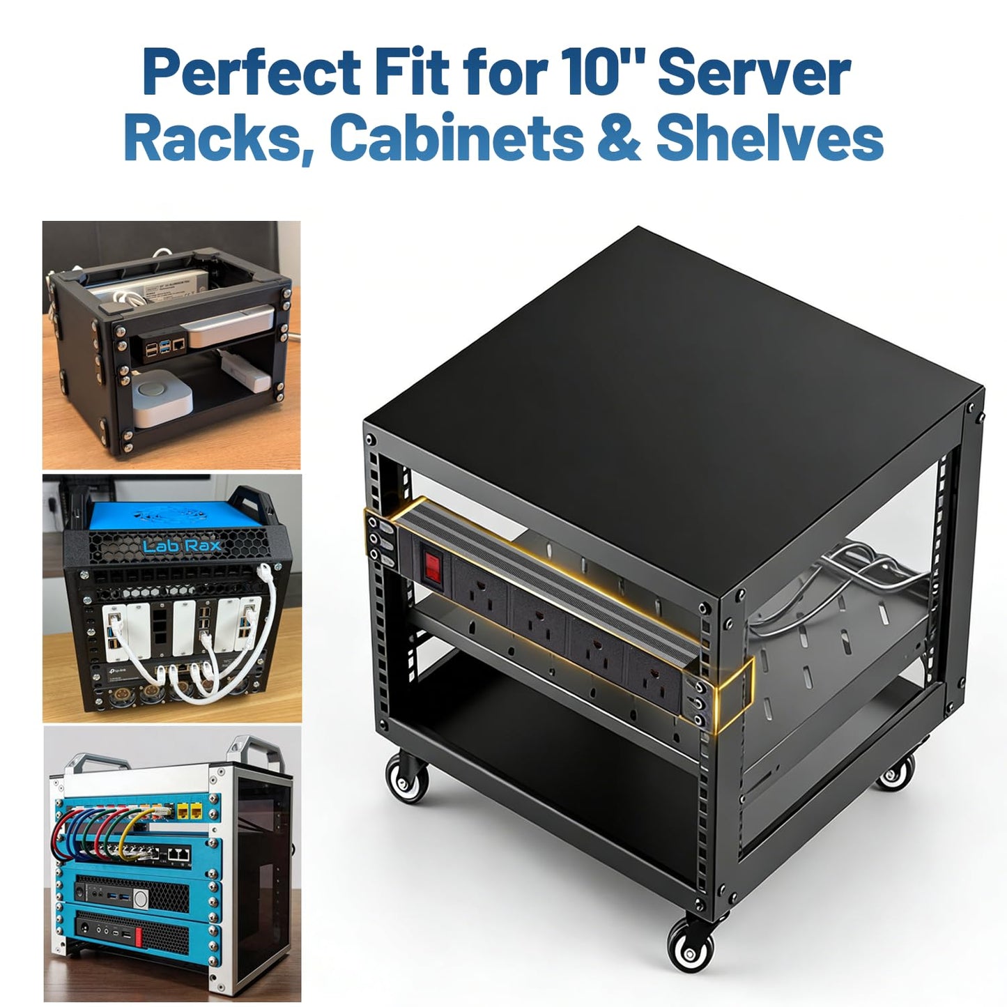 NodeQore 10 inch Rack PDU, 4 Rear Outlets, 1020J Surge Protection &15A Overload Switch, 1U RackMount, Rack Mount Power Strips for 10'' Mini Server