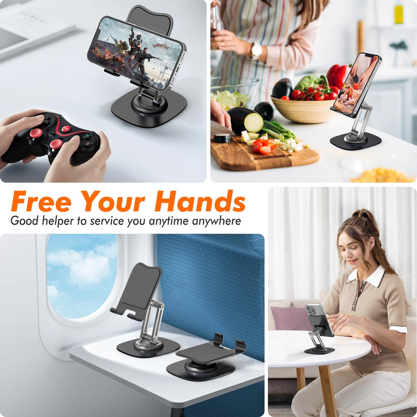 ZTGYGY Metal Phone Stand for Desk, Adjustable Foldable Desktop Phone Holder, 360 Degree Rotating Cell Phone Stand for Recording Compatible with iPhone