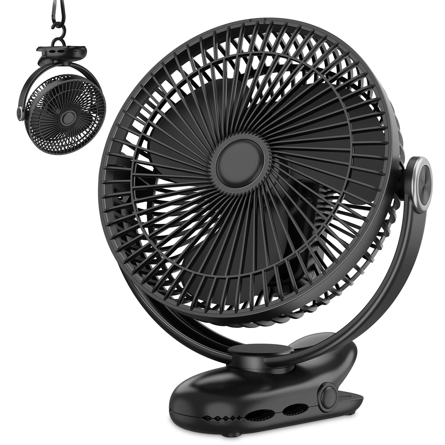 10000mAh 30hrs Portable Fan Rechargeable, 8-Inch Battery Operated Clip on Fan, USB Fans, 4 Speeds, Strong Airflow, Sturdy Clamp for Golf Cart Office