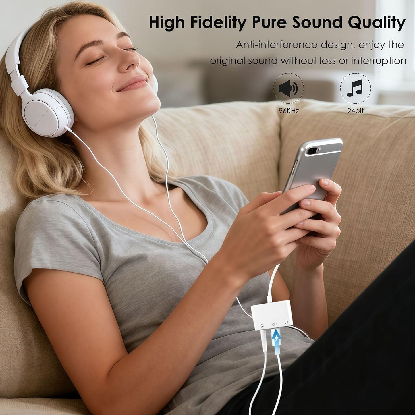 USB C to Dual 3.5mm iPhone Headphone Adapter, 3-in-1 USB C to 3.5mm Audio Adapter with PD 60W Fast Charging, Aux to USB C Dual Headphone Splitter