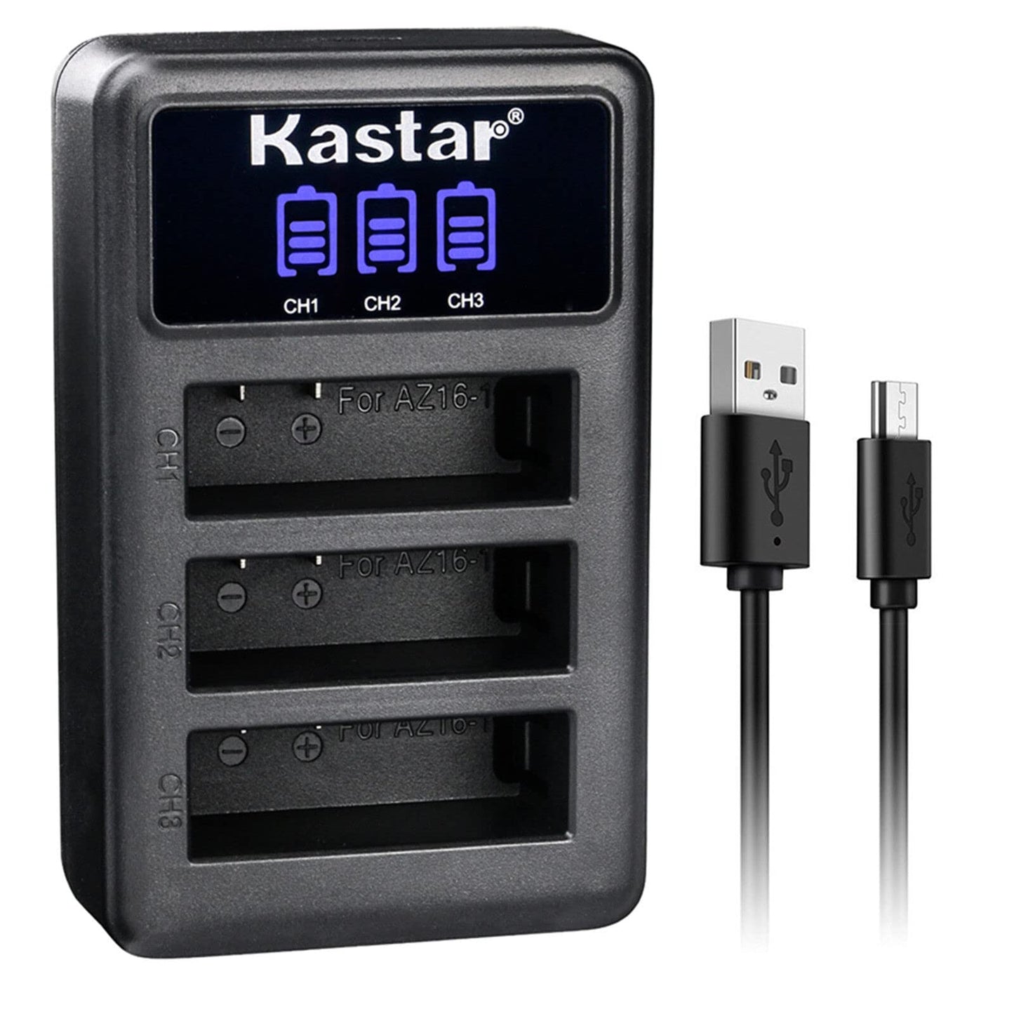Kastar LCD Triple USB Battery Charger Compatible with Xiaomi YI AZ16-1, Xiaomi YI AZ16-2 Battery, Xiaomi Yi 4K, Xiaomi Yi 4K+, Xiaomi Yi Lite, Xiaomi