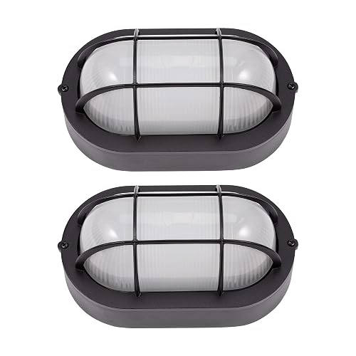 GRUENLICH LED Bulkhead Light, Flush Mount for Wall or Ceiling, 6W, 600 Lumen, Dimmable 5000K Daylight White, Aluminum Housing, Outdoor Rated, Black