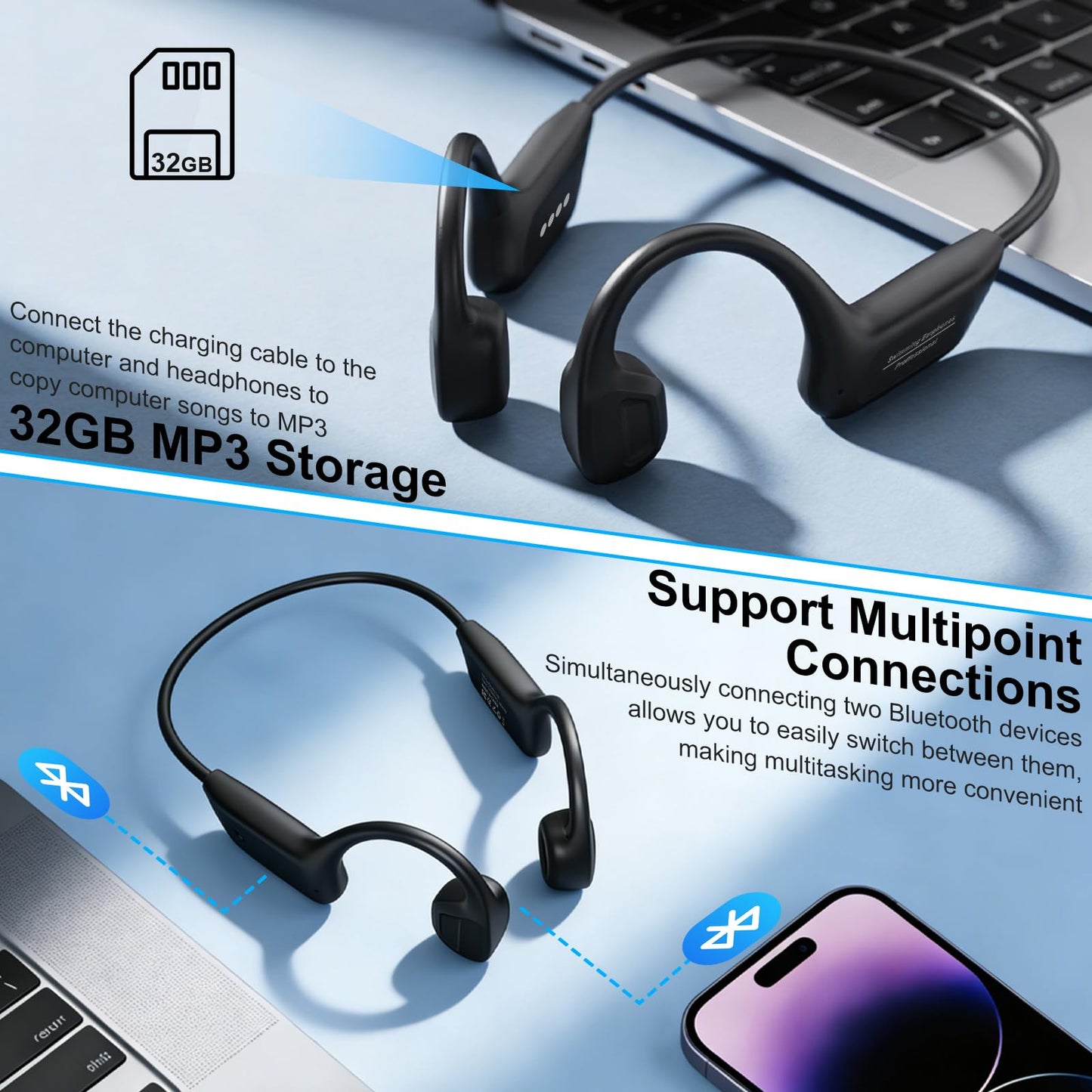 Fanisic 2026 Latest Swimming Headphones/Earbuds, Bluetooth 6.0 & MP3 with 32GB Memory IPX8 Waterproof Bone Conduction Headphones, Underwater Open Ear…