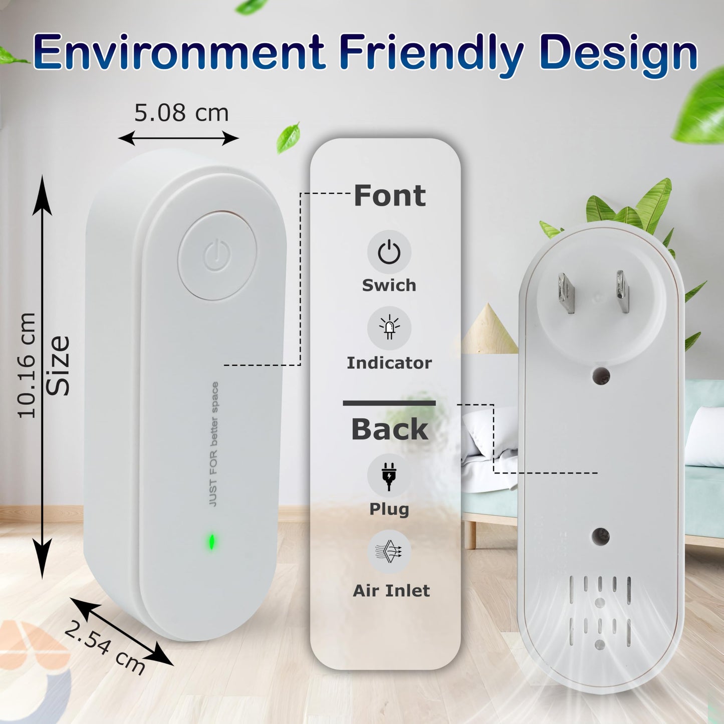 OWKAR Plug In Air Purifier Set, Filterless Ionizer with Quiet 360° Coverage, Compact Fresh Air Device for Bedroom, Bathroom, Closet, Pet Area, Office
