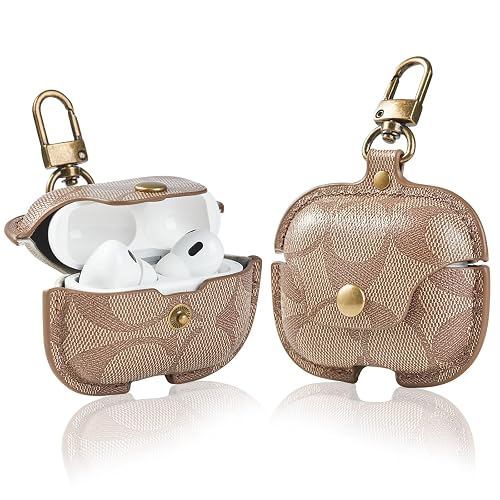 for AirPods Pro 3 Case, Leather Cute Full Body Shockproof Protective Cover for AirPods Pro 3nd Generation Case for Women Men with Keychain, Brown