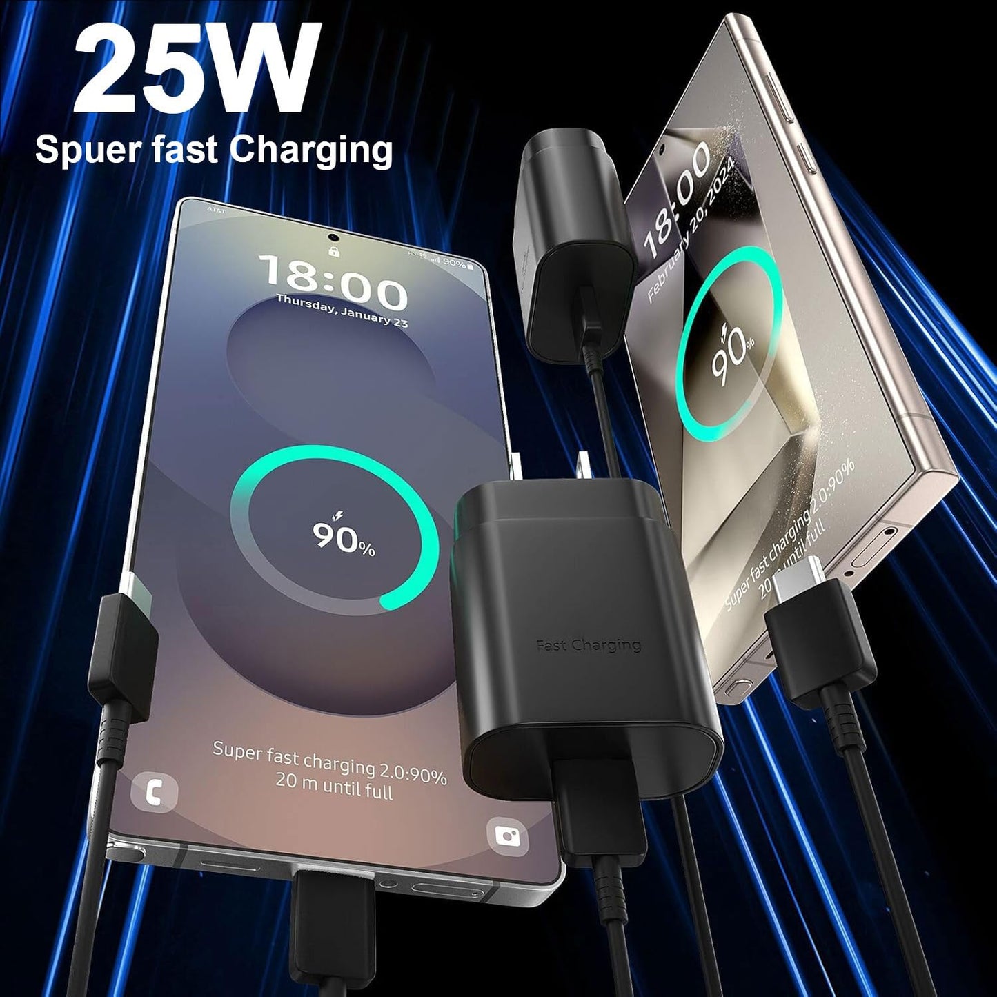 25W USB C Charger,Super Fast Charging Block, Type-C Power Adapter. The Mobile Phone Charger is Suitable for Samsung Galaxy S25/S24 S23 S22 S21