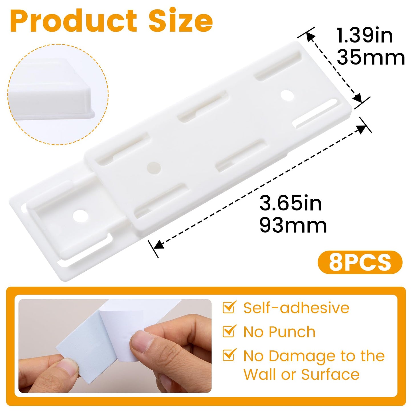Lekgavd 3pcs Self-Adhesive Power Strip Holder, White No Pre-drilled Desktop Socket Fixer, Wall Mount Desktop Power Stirp Holder for Home Office