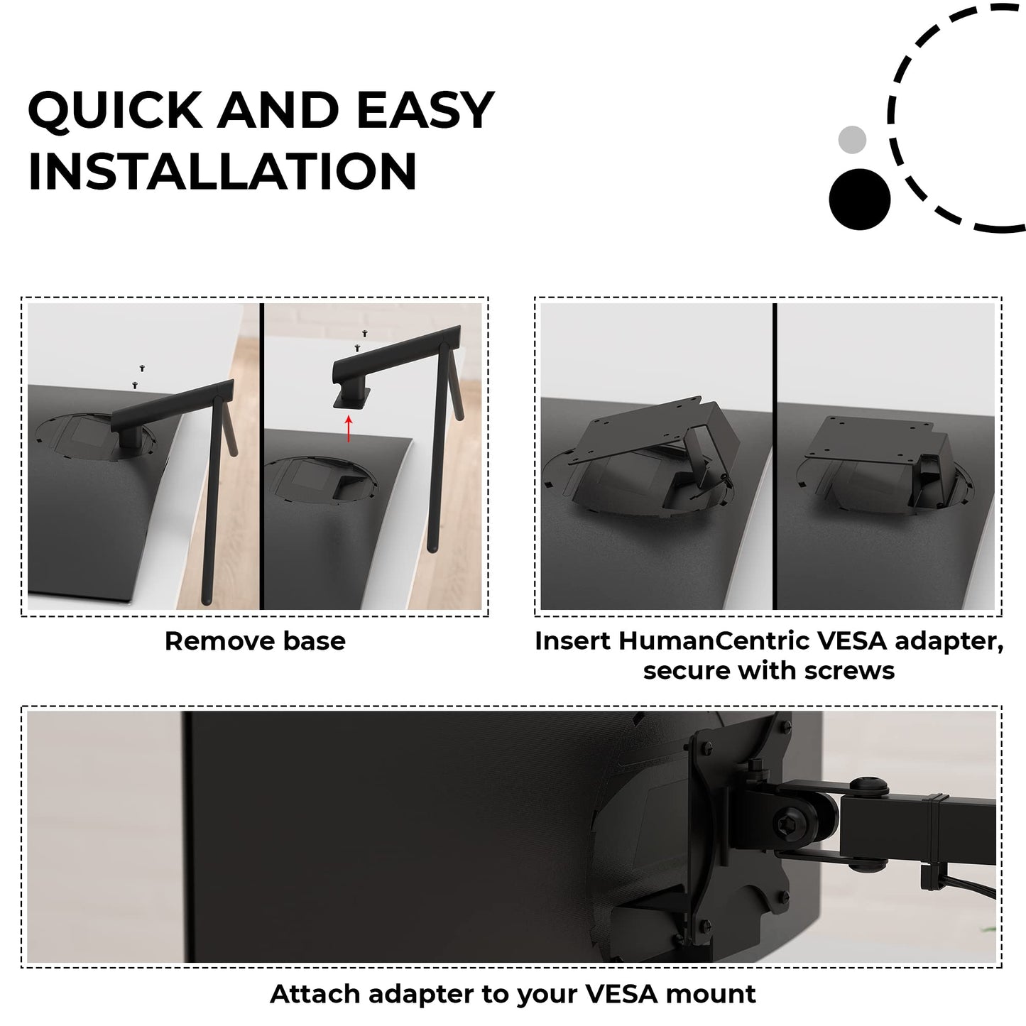 HumanCentric VESA Mount Adapter Compatible with Samsung Curved Monitors U32R590, U32R590C, U32R592, and U32R591, Adapter Bracket for VESA Stand, Arm