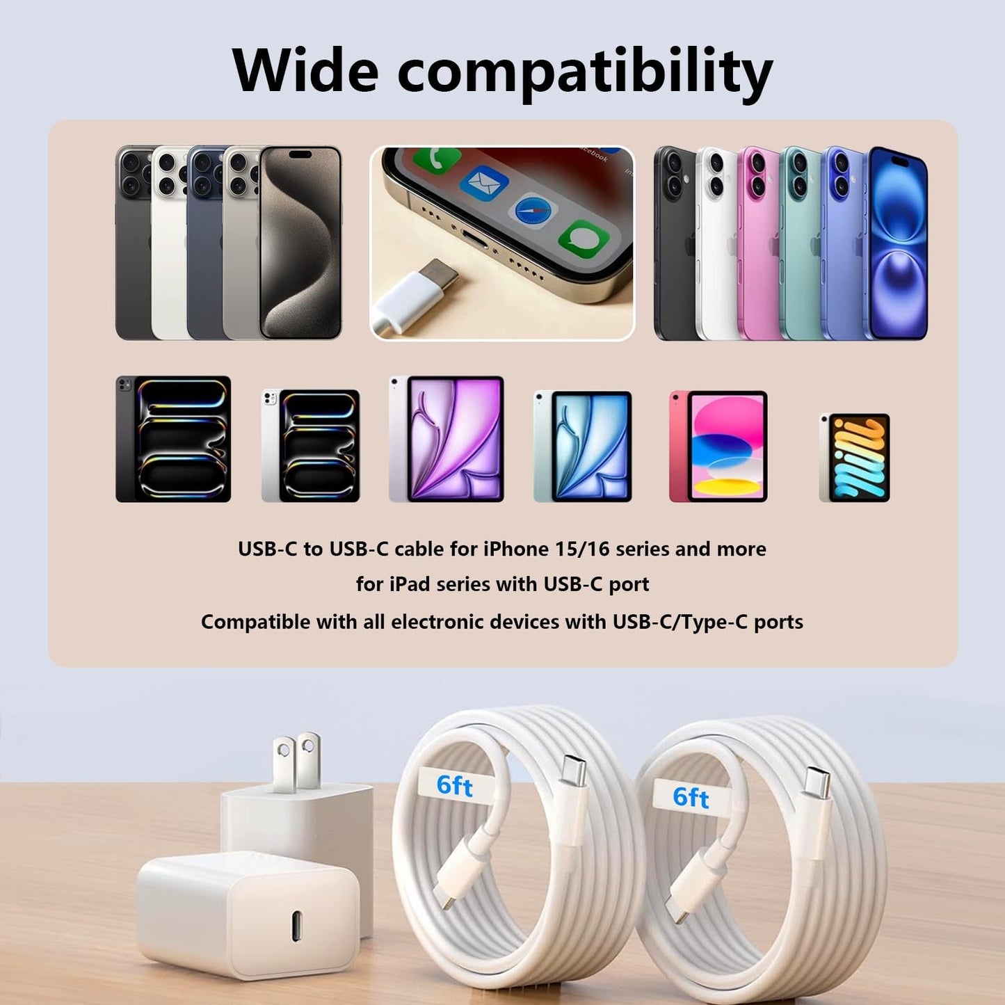 for iPhone 17 16 15 Charger Fast Charging 2Pack 20W USB C Wall Charger with 6FT Fast Charging Cable Compatible with iPhone 17/17 Air/17 Pro/17 Pro