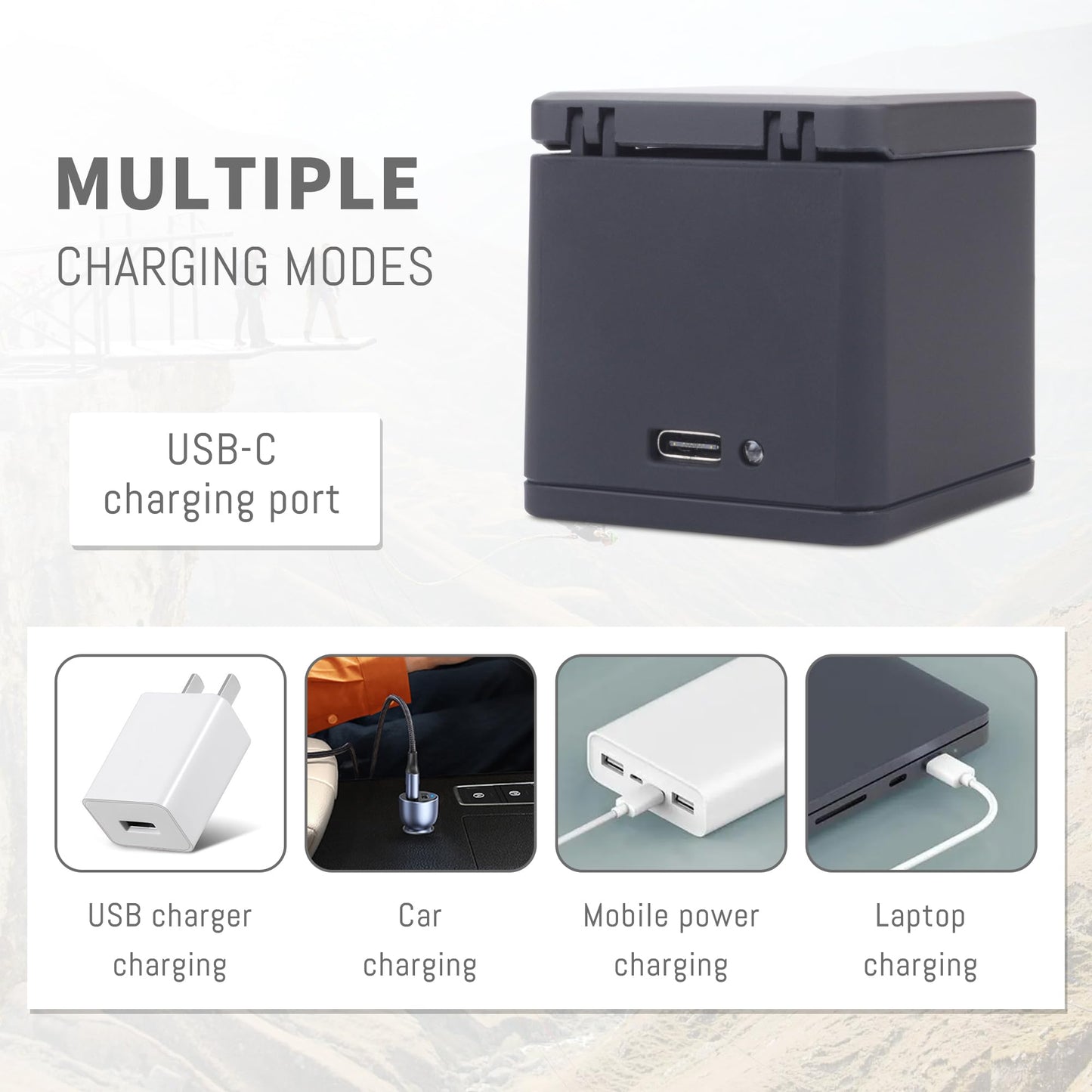 1500mAh 2-Pack Battery Compatible for Hero 8/7/6/5 Black Official with 3-Channel LED USB and Type-C Fast Storage Charger Box, Compatible with Hero 8