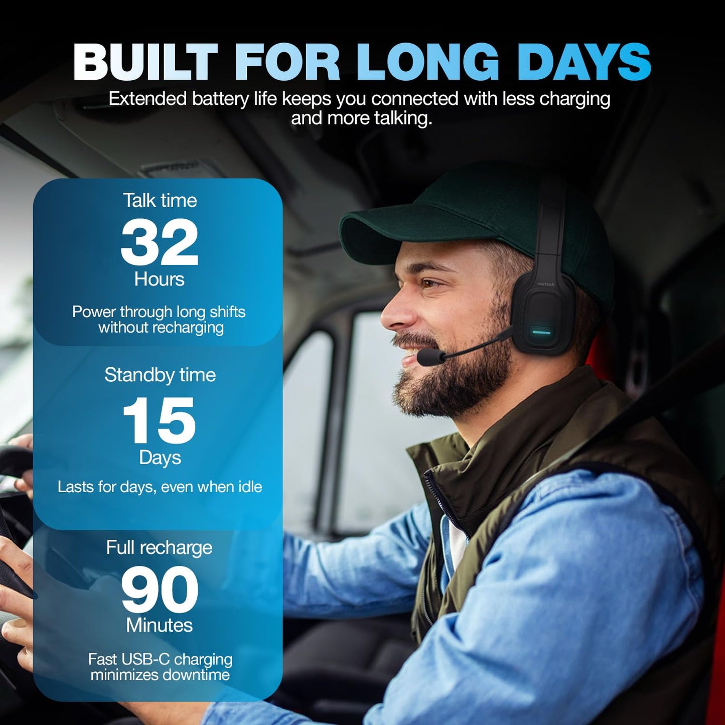 Naztech Trucker Bluetooth Headset with Microphone - Noise Canceling, Adjustable Headband Trucker Headset Bluetooth Wireless, Truck Driver Head Sets…