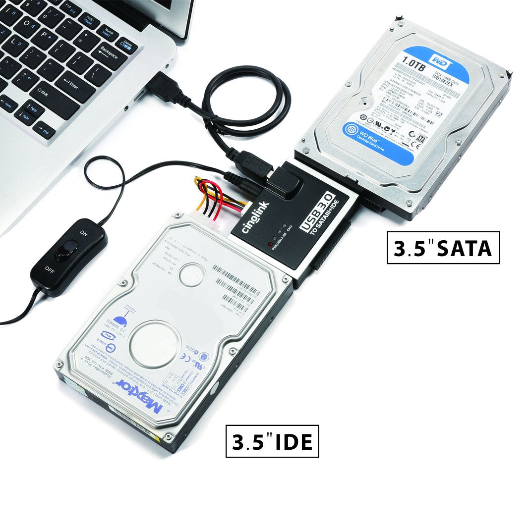 Cinolink SATA IDE to USB 3.0 Adapter for Universal 2.5"/3.5" Inch IDE and SATA External HDD/SSD with 12V 2A Power Adapter