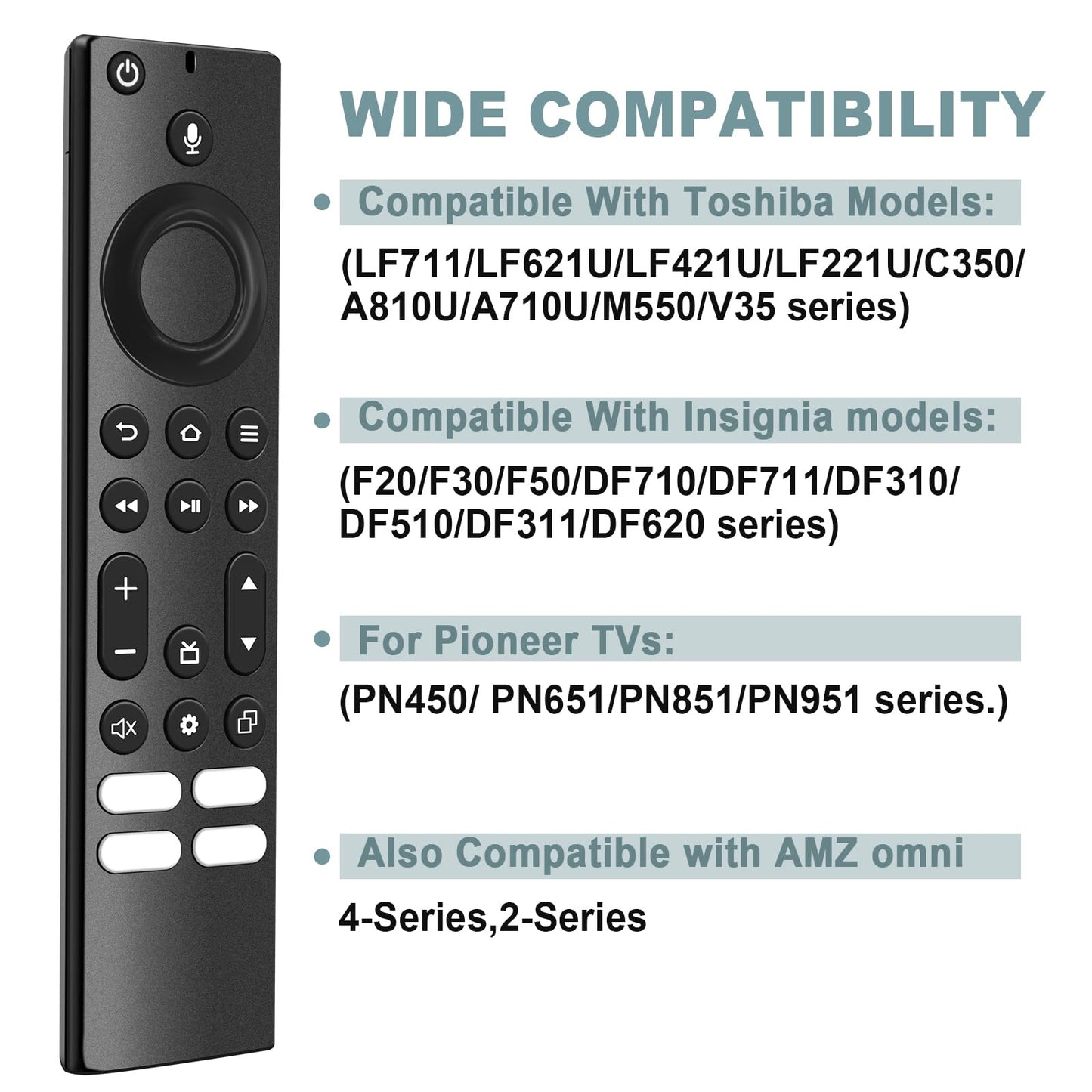 Replacement Voice Remote Control for All Insignia, Toshiba, Pioneer Smart TVs, Compatible with AMZ NS-RCFNA-21 CT-RC1US-21