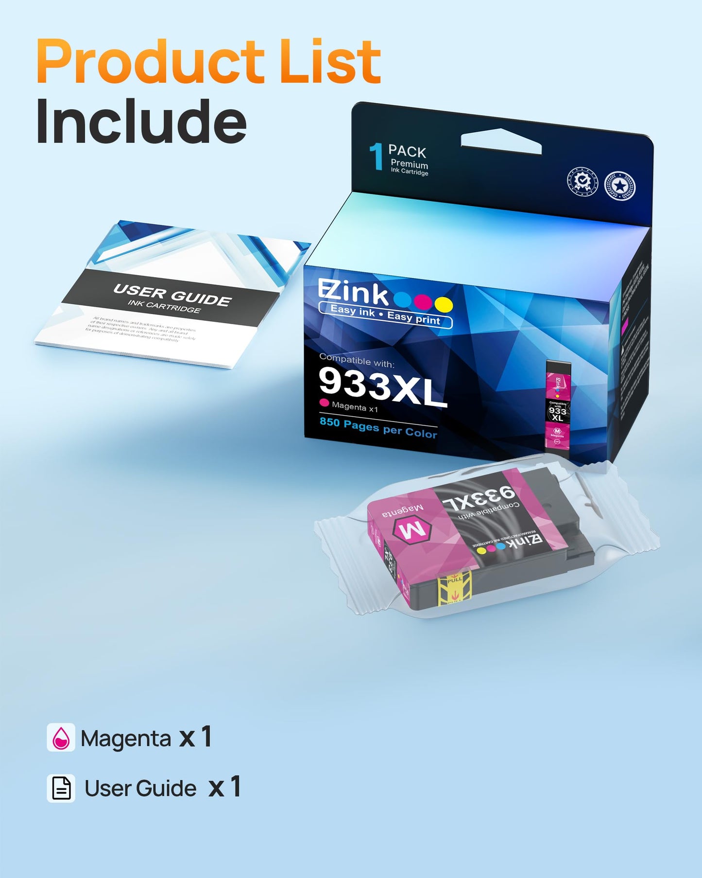 E-Z Ink 933xl Magenta Ink Cartridge Replacement for hp 933XL 932 XL Ink cartridges to Use with Officejet 6100 6600 6700 7110 7510 7610 7612 Printer (1