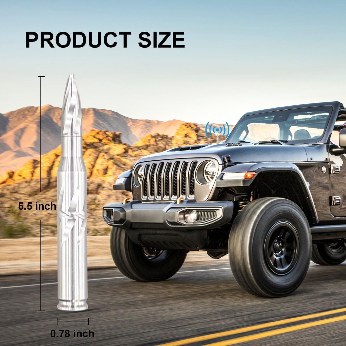 50 Cal Bullet Antenna Car Truck Universal Replacement for GMC Sierra 1500 Chevy Dodge Ram Silverado 1500 Ford F-150 Accessories RAM 1500 Short Antenna