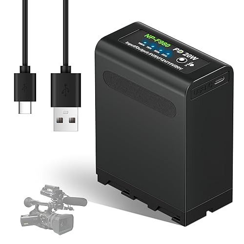 10800mAh NP-F970 NP-F980 Battery Replacement with PD 20W Fast Charging Type C USB Fast Charging Cable for Sony Handycam Video Light Monitor