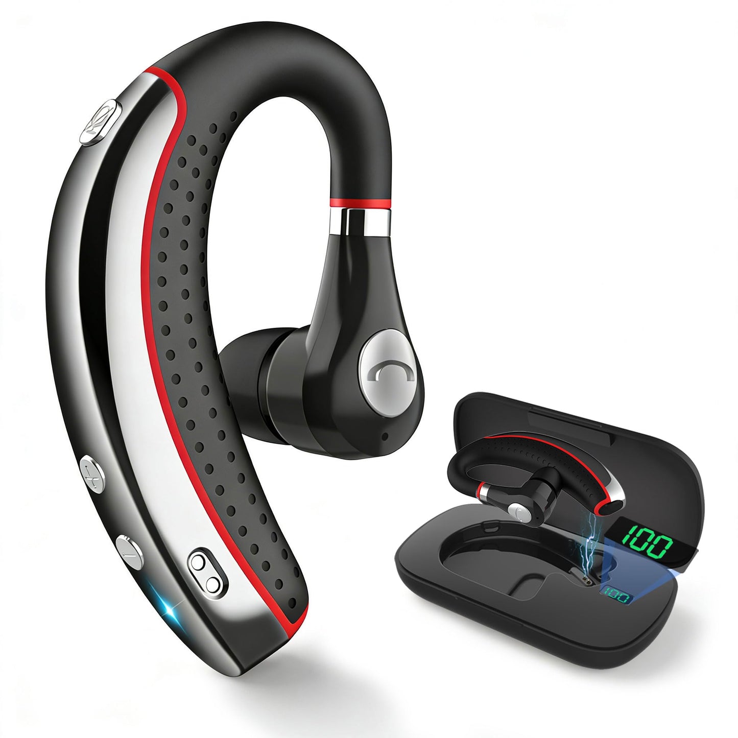 Bypeanis Bluetooth Headset, Wireless Bluetooth Earpiece with 500mAh Charging Case for Hands-Free Ultralight Headphones V5.3 with Microphone for iOS