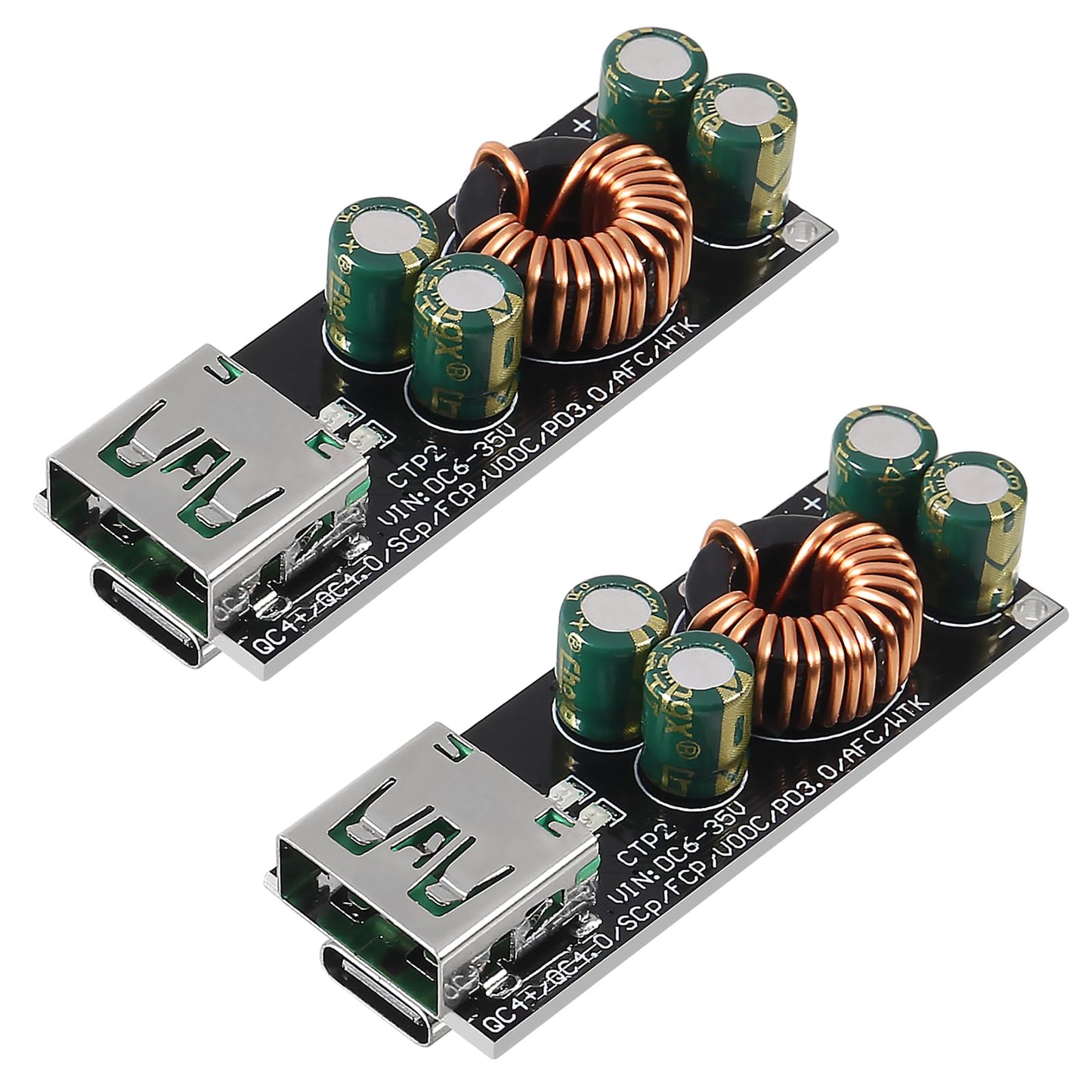 2PCS 60W 6-35V DC to USB Type C PD 3.0 QC4 Type A QC3.0 DC Fast Charge 12V 24V Step-Down Power Module USB Type-C Mobile Phone Quick Charge Adapter