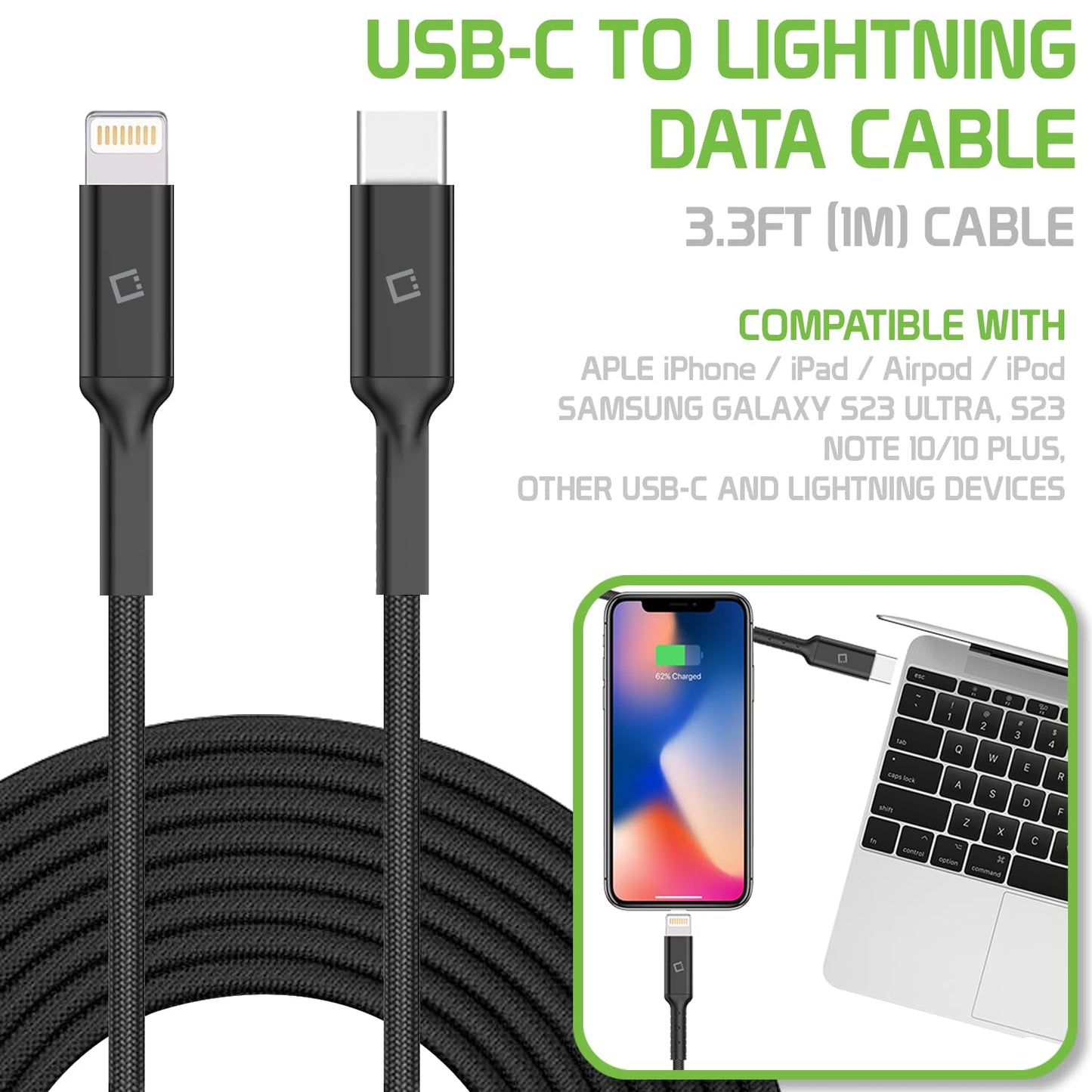 Cellet iPhone Charger Cable, Lightning Charging Cord, Data Cable Compatible for Apple iPhone 15 14 Pro Max Plus13 12 11 SE Mini XS iPad Pro Air, iPad…
