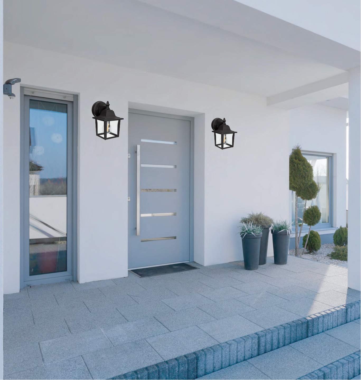 LIT-PaTH Outdoor Wall Lantern, Wall Sconce as Porch Lighting Fixture, E26 Medium Base 60W Max., Aluminum Housing Plus Glass, Bulbs NOT Included, Matte