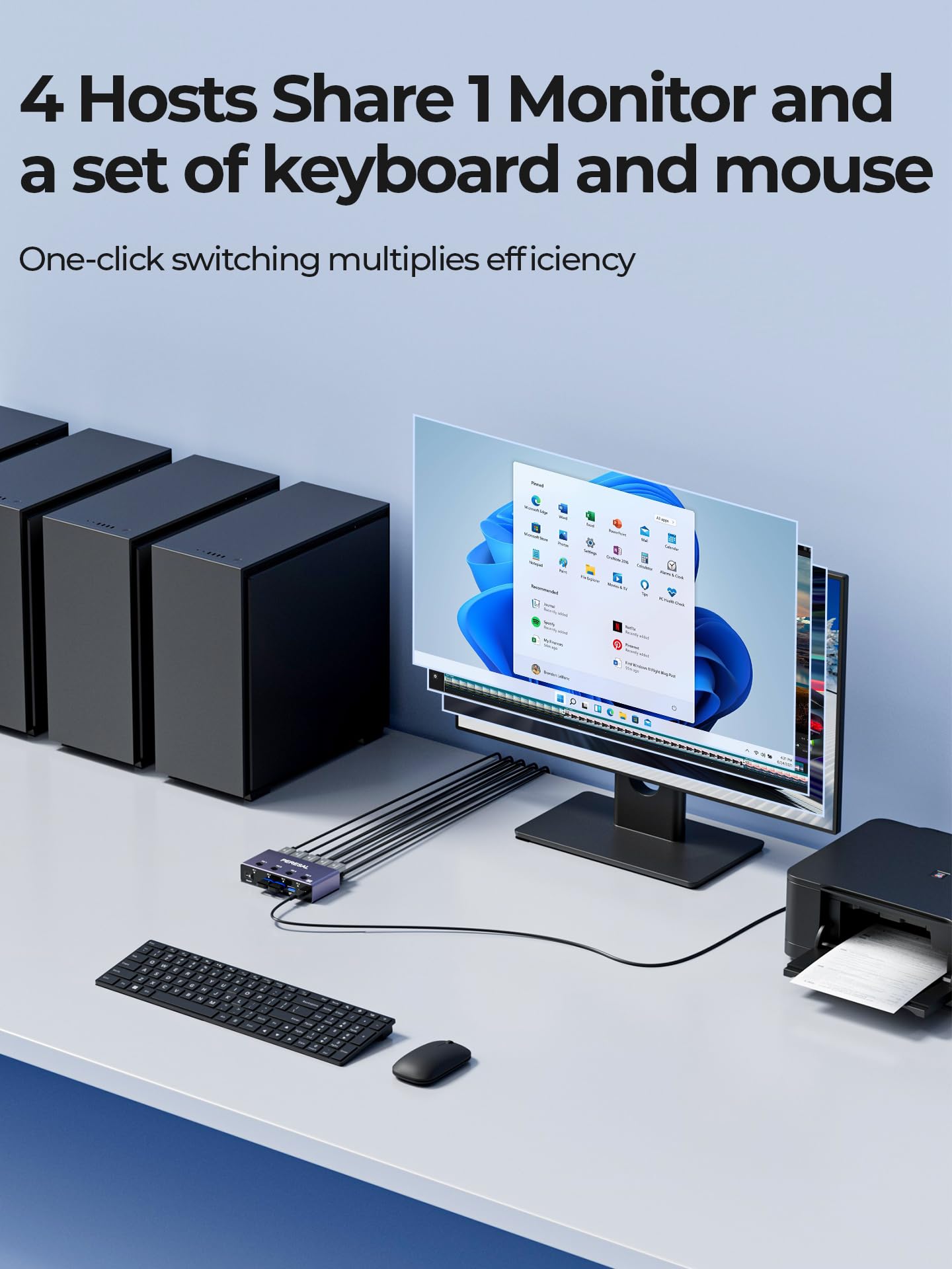 8K@60Hz HDMI KVM Switch 4 Computers Share One Monitor with 4 USB 3.0 Ports Aluminum KVM Switches, Share Keyboard Mouse Hard Drives Printer with 4 HDMI