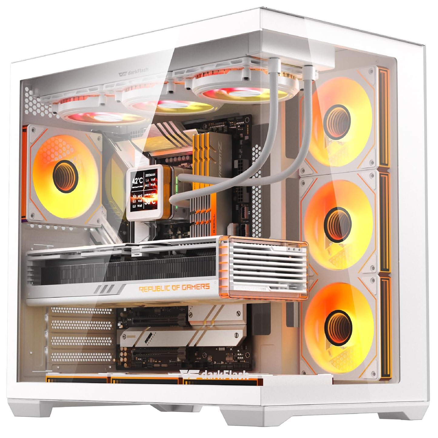 darkFlash C280 E-ATX Full-Tower PC Gaming Case, 7×ARGB Fans Included, 270° Tempered Glass,Reverse Connection Motherboard Compatible, Supports RTX 5090
