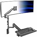 VIVO Sit-Stand Heavy Duty Ultrawide Monitor Wall Mount for Screens up to 49 inches with Height Adjustable Keyboard and Mouse Tray, Pneumatic Arm