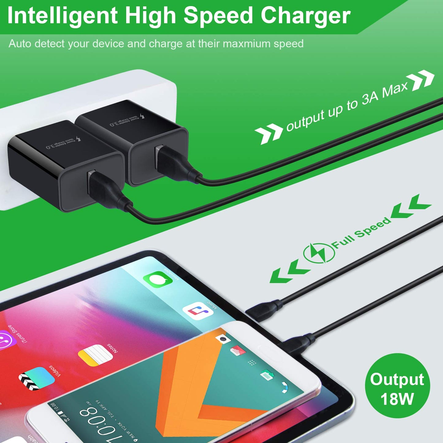 Quick Charge 3.0 Adaptive Fast Wall Charger Block 18W QC Fast Charging 3.0 USB Charger Adapter for Samsung Galaxy A57 A37 A17 A56 A36 A26 A16 A15 A25