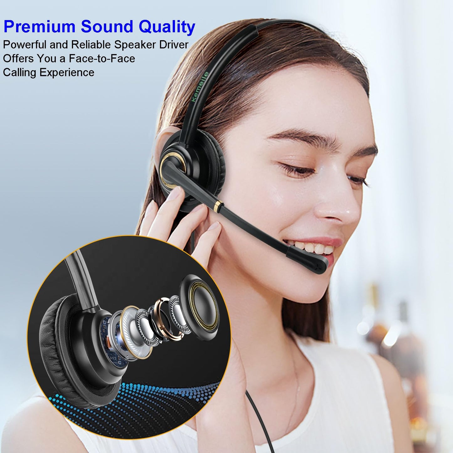 N/X KEMEILE Telephone Headset with Noise Cancelling Mic, Corded RJ9 Phone Headset Compatible with Cisco CP-7821 7841 7942G 7931G 7940 7941G 7945G 7960