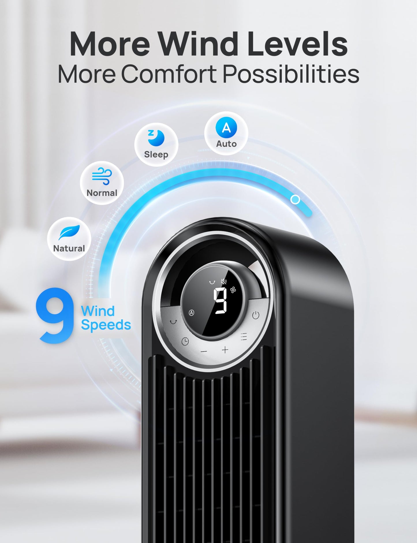 DREO Smart Tower Fans for Home, 90° Oscillating Fan Bedroom Indoors, Voice Control Floor with 12H Timer, 42 Inch Quiet Bladeless Standing LED Display