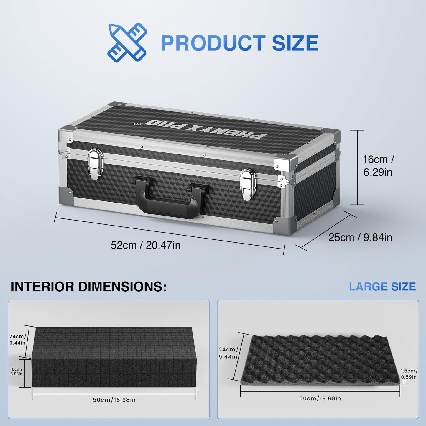 Phenyx Pro Aluminum Alloy Frame Carrying Case with Three-layer Pre-Diced Pick and Pluck Foam, Ideal 8-Channel Wireless Mic Systems Transportation
