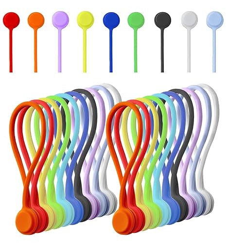 20 Pack Reusable Silicone Magnetic Cable Ties Twist Ties for Home/Office Cord Wrap, Cable Organizer, Magnetic Cord Holder, Cable Organizer Fridge