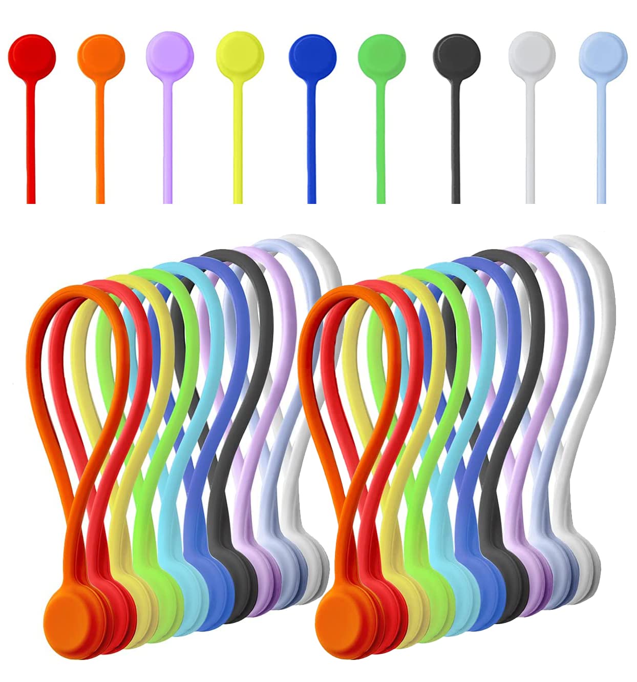 20 Pack Reusable Silicone Magnetic Cable Ties Twist Ties for Home/Office Cord Wrap, Cable Organizer, Magnetic Cord Holder, Cable Organizer Fridge