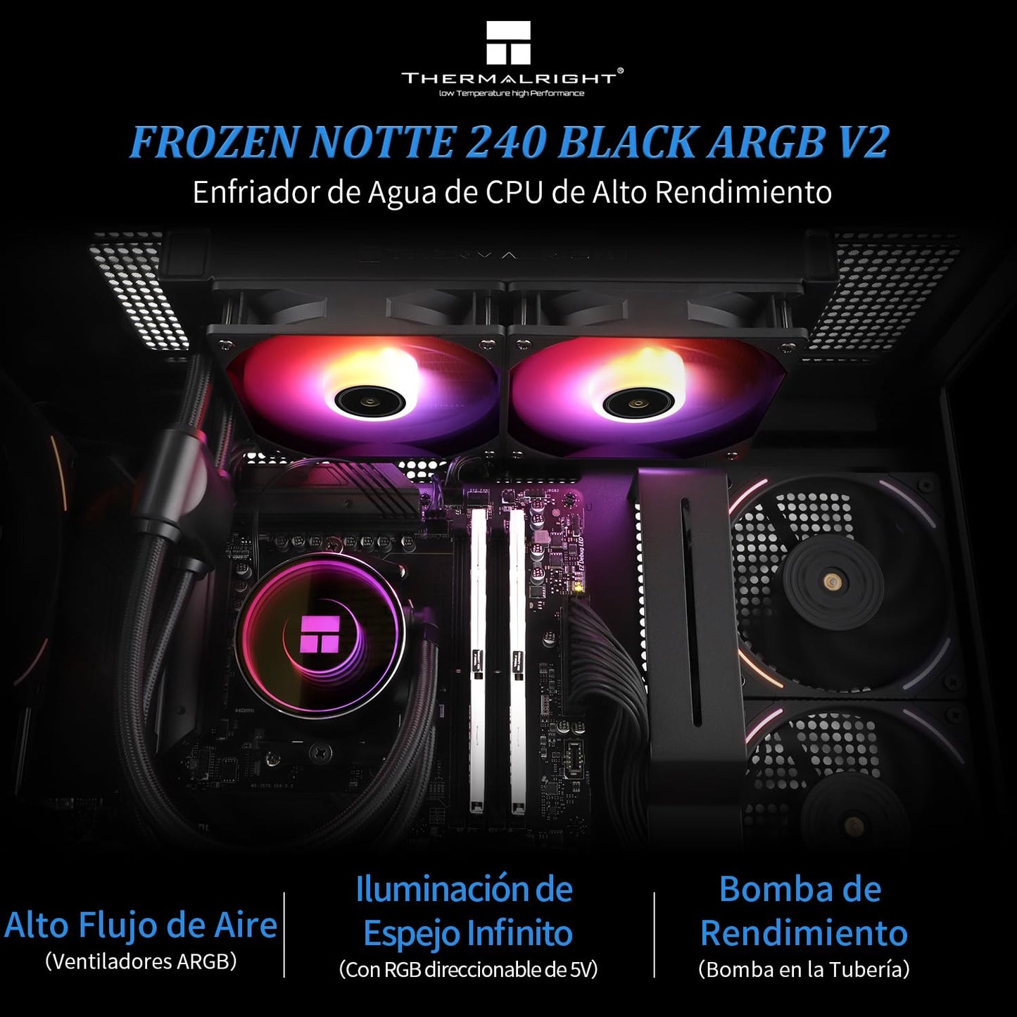 Thermalright Frozen Notte 240 Black ARGB V2 Water Cooling CPU Cooler, 240 Specification CPU Liquid Cooler,Double PWM Fans, S-FDB Bearings, Suitable