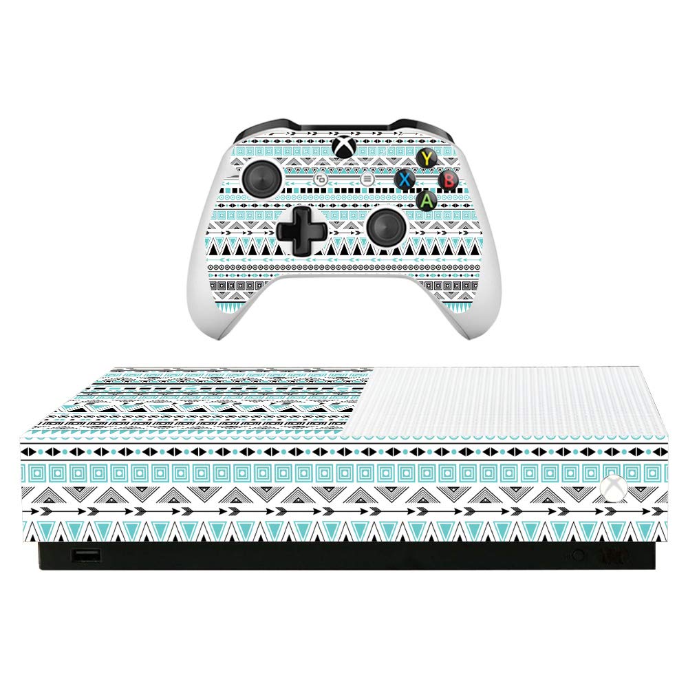 MightySkins Skin for Microsoft Xbox One S All-Digital Edition - Turquoise Tribal | Protective, Durable, and Unique Vinyl Decal wrap Cover | Easy