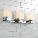 Possini Euro Design Bennett Modern Wall Light Chrome Silver Hardwired 22" Wide 3-Light Fixture Mounted Etched White Opal Glass Rectangular Shade